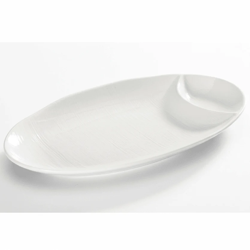 Symphony Collection – White Ceramic Two-Section Oval Plate (28 x 16 cm)