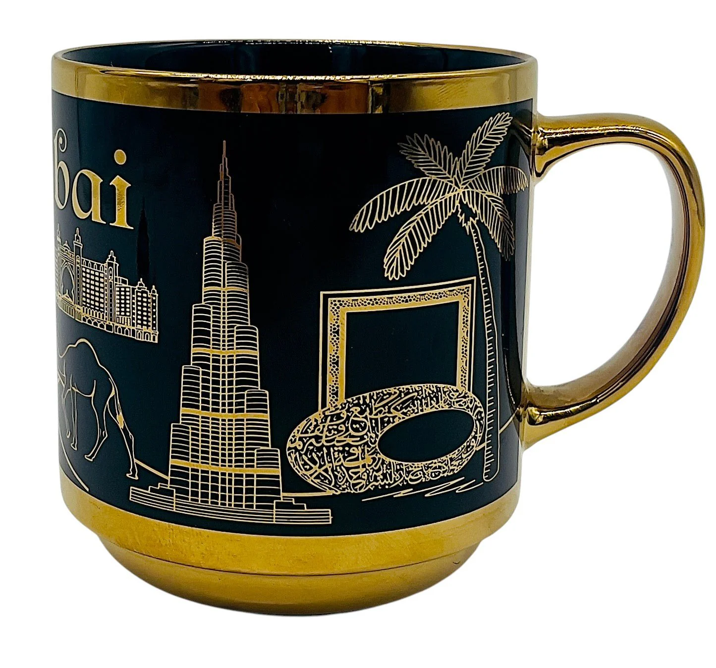 Habibi Dubai Mug 350ml, Black Gold Skyscraper Design