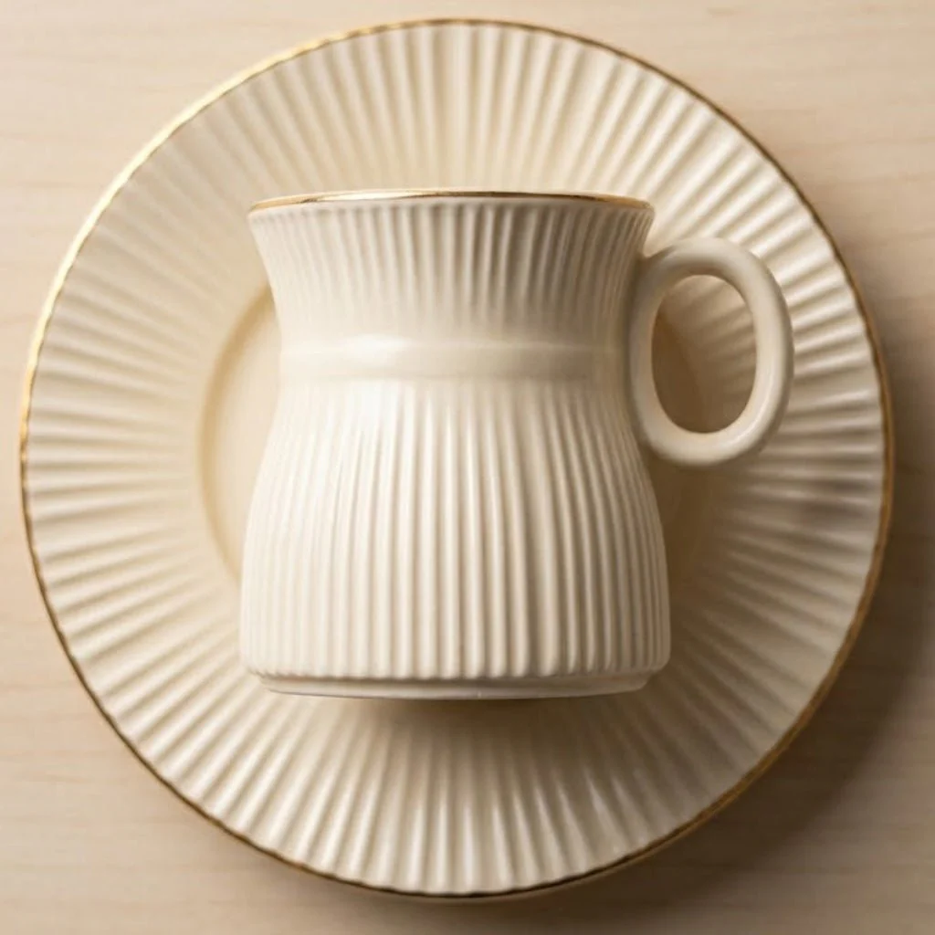 Hamid 12-Pcs Ceramic Cup & Saucer Set | 6 Cups + 6 Saucers | Light Cream with Gold Rim - Image 2