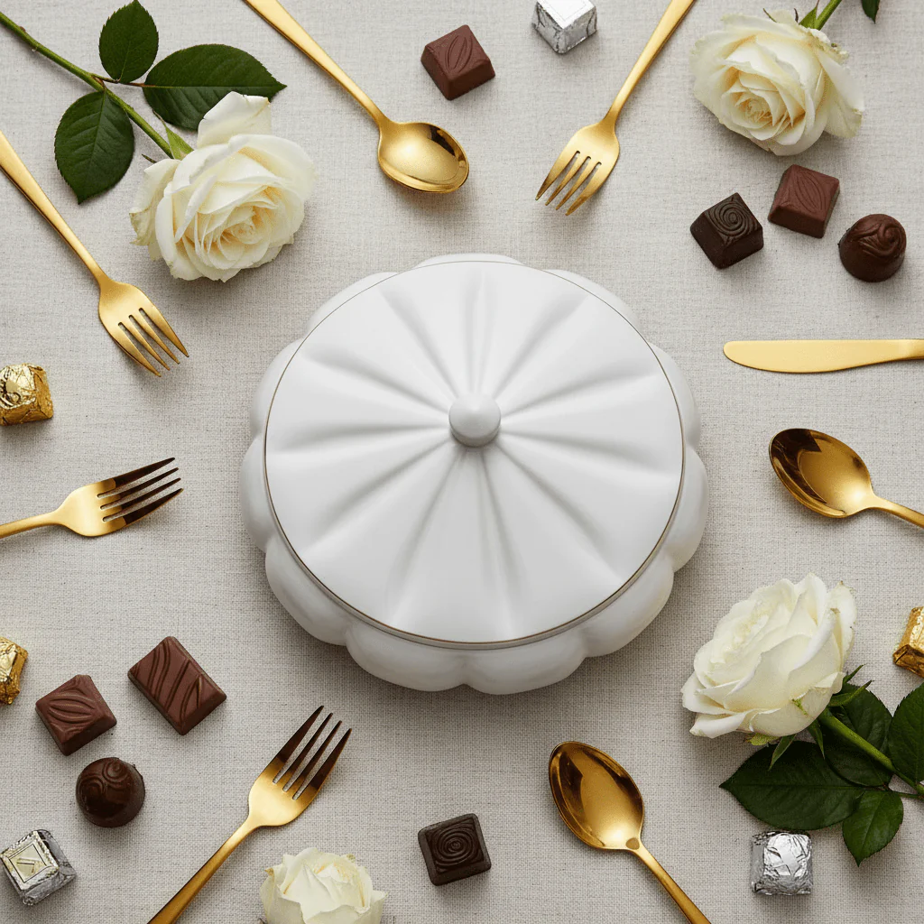 Hamid White Ceramic Candy Box with Lid | Scalloped Petal Design | 10.25cm - Image 4