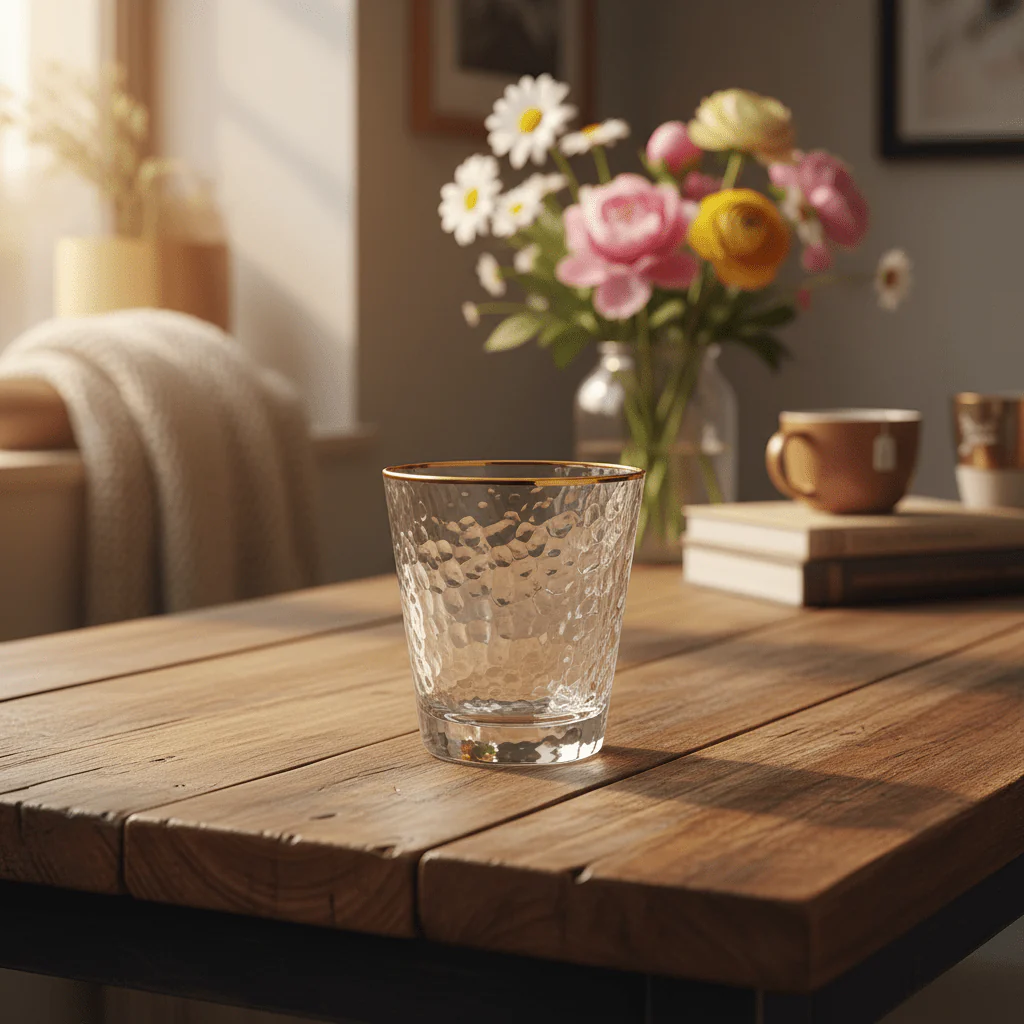 Hammered Clear Glass Tumbler with Gold Rim – 250ml - Image 2