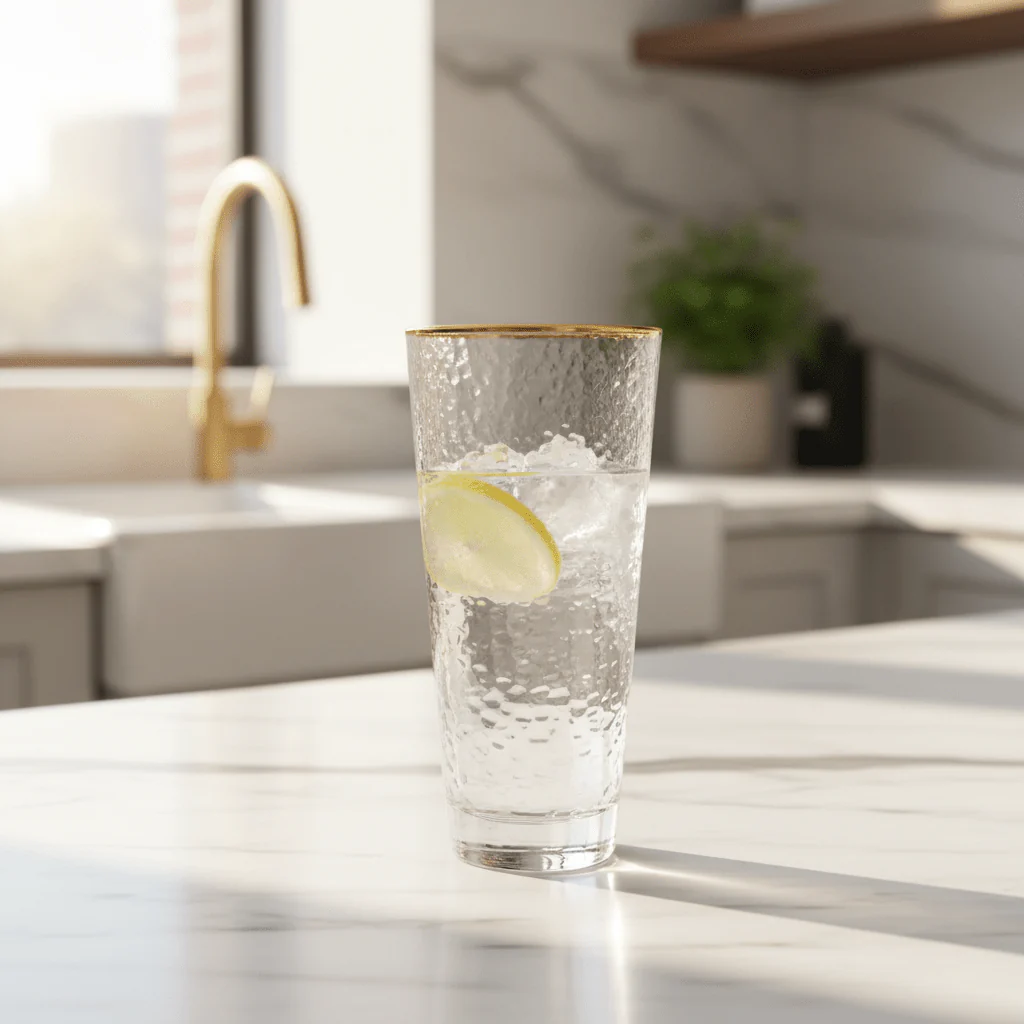 Hammered Glass Tumbler with Gold Rim | 350ml | Crystal Clear Drinkware - Image 2
