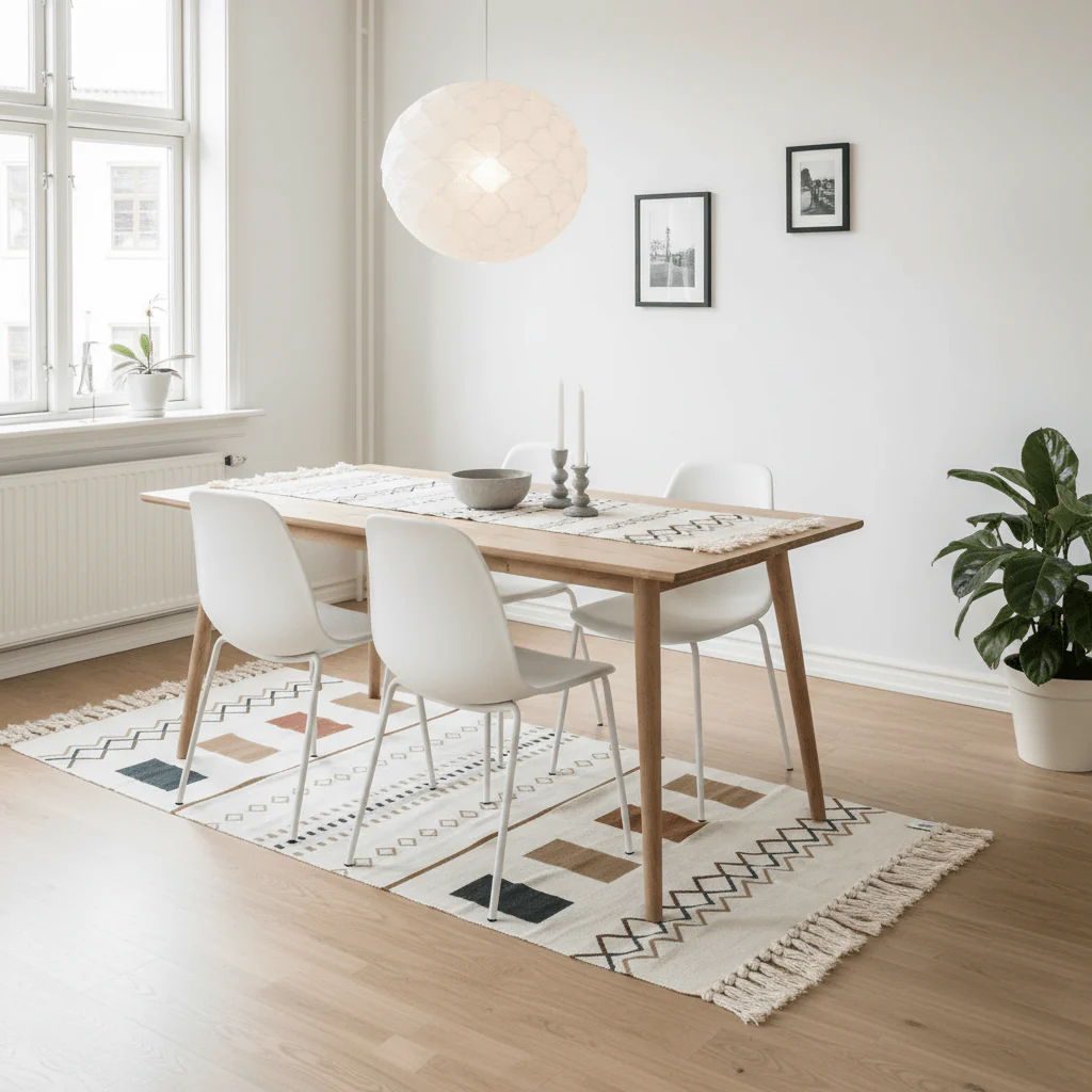 Handwoven Moroccan-Style Geometric Runner Carpet | 50% Cotton 50% Polyester | Cream with Fringe Tassels | 60 x 150 cm - Image 2