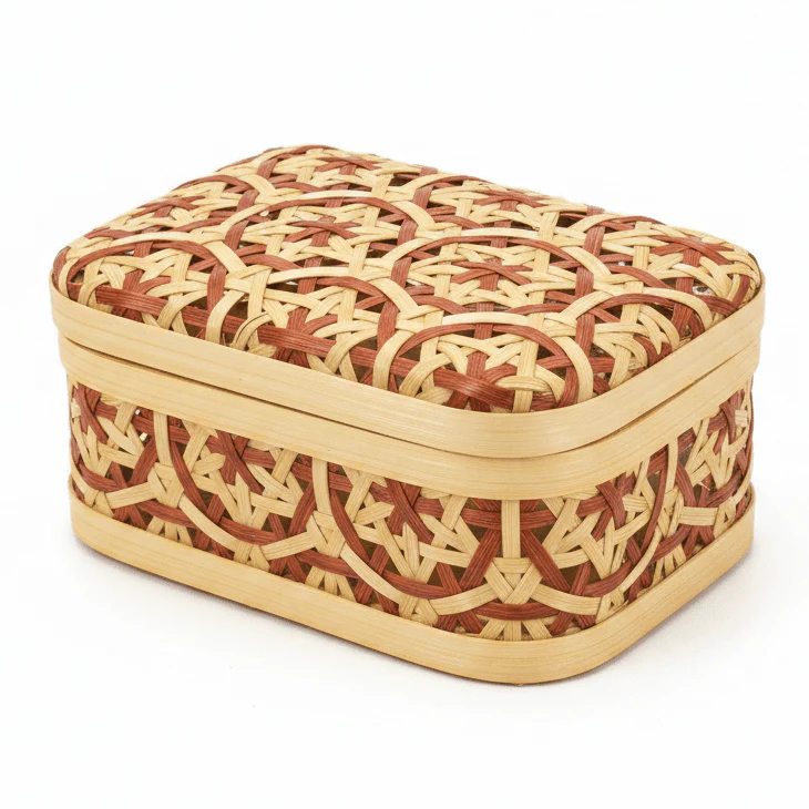 Handwoven Rectangle Bamboo Rattan Storage Box with Geometric Pattern | Decorative Organizer Box | 17×12×8 cm | - Image 4