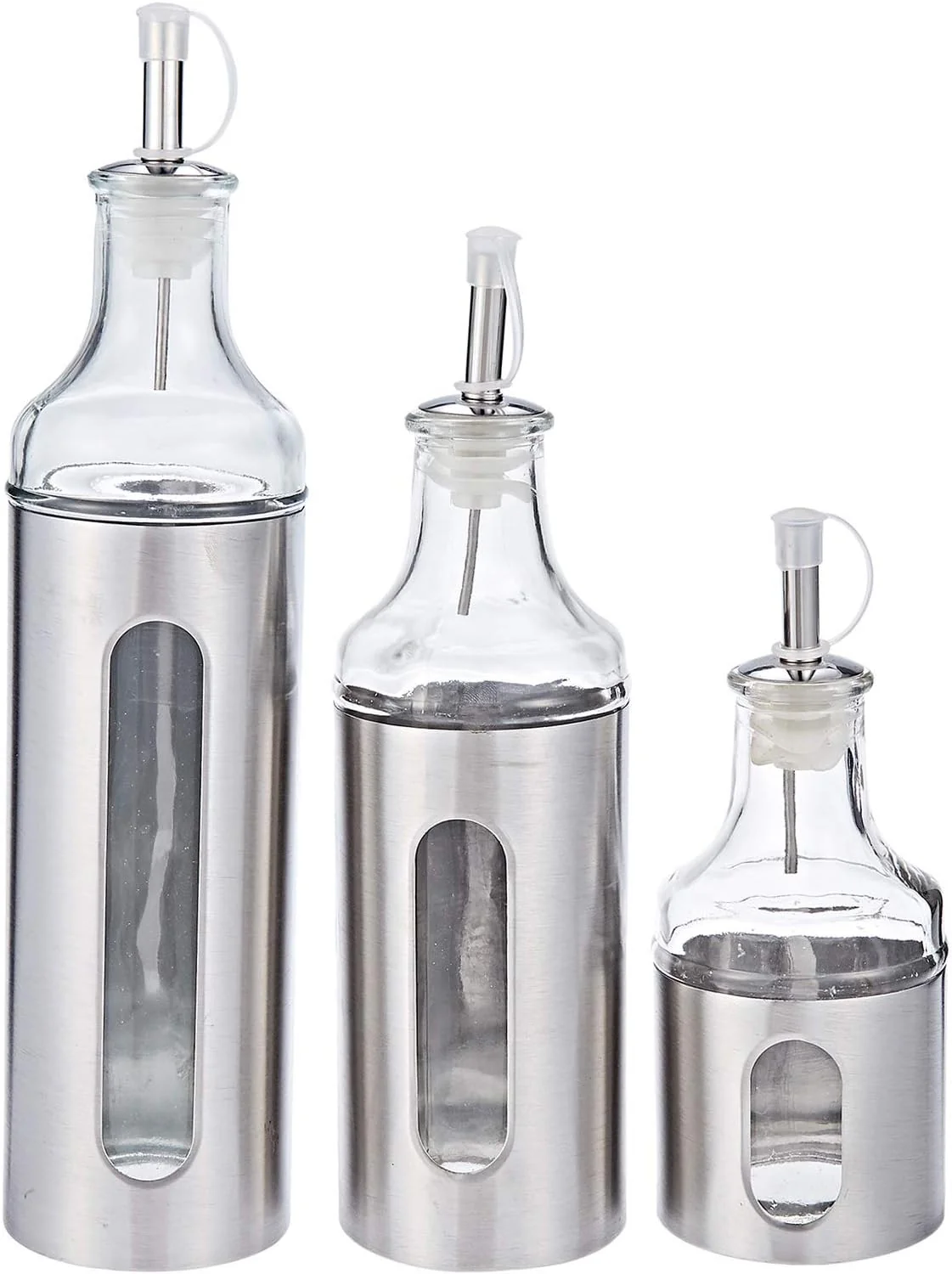 Harmony 3-Piece Oil & Vinegar Bottle Set – Silver