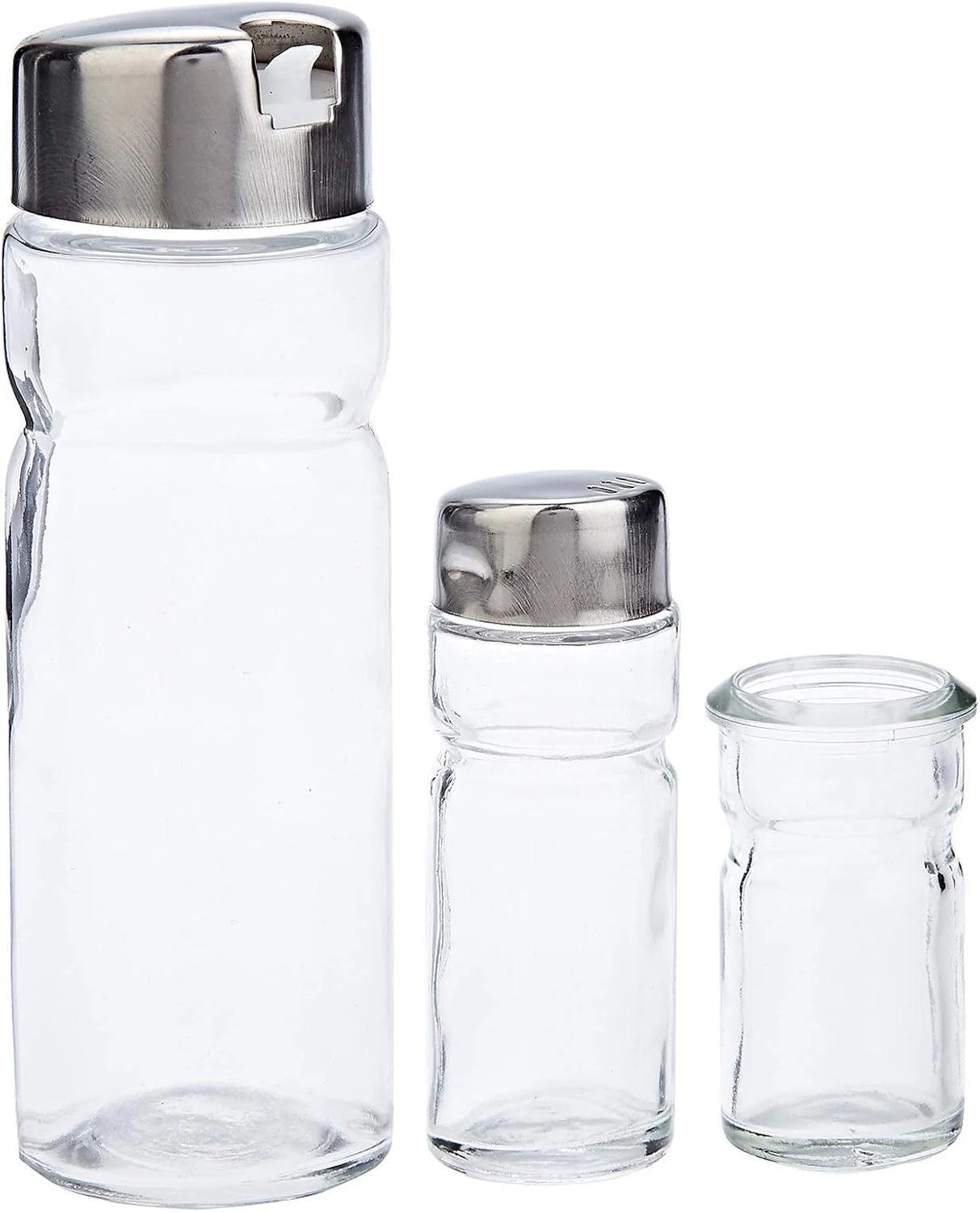 Harmony 5-Piece Salt & Pepper Shakers and Oil & Vinegar Bottles Set with Metal Stand – Clear - Image 2