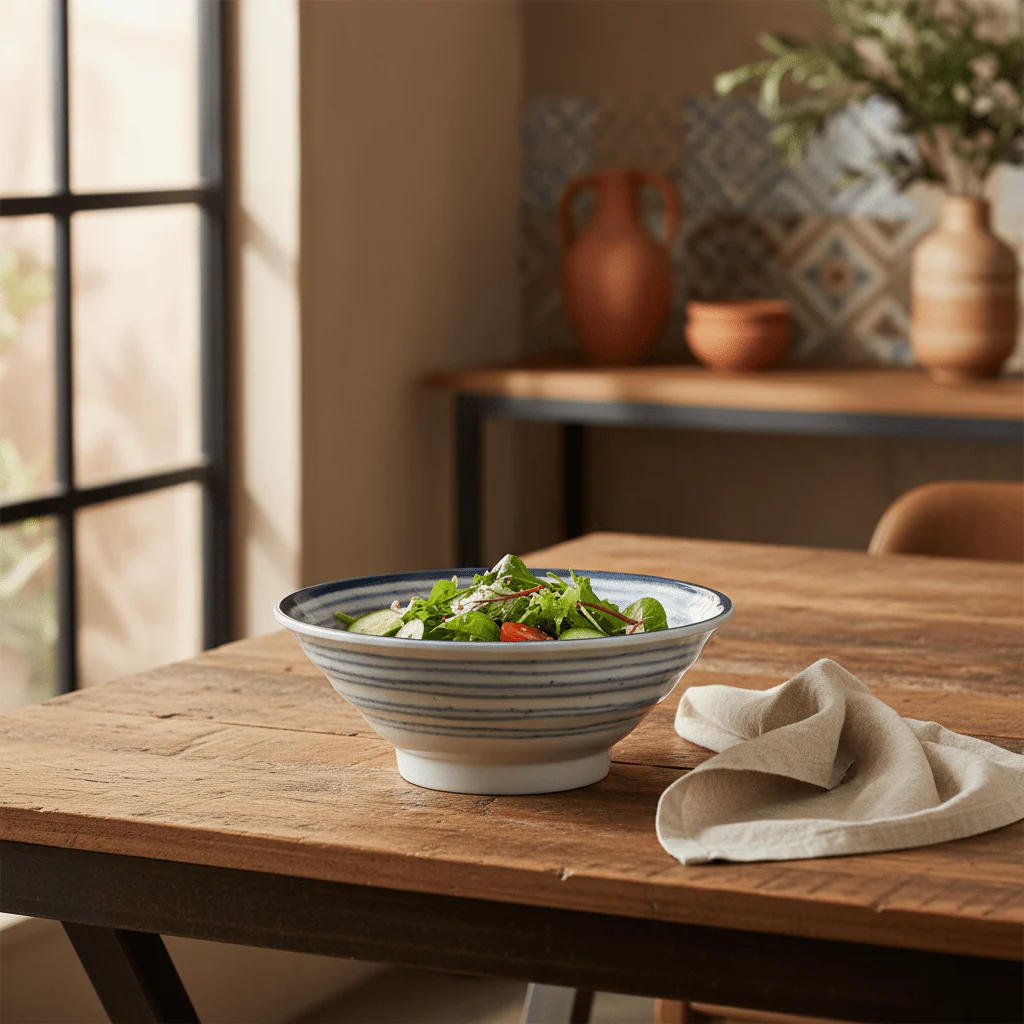Harmony Melamine Blue Thread Design Decorative Bowl Medium Serving Bowl for Salads, Pasta and More – 9.5 Inch - Image 2