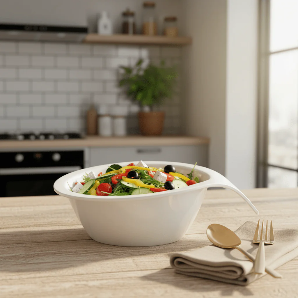 Harmony Elegant White Melamine Serving Bowl with Handle 21 × 18 cm Stylish Durable Bowl for Serving Curry Snacks and Salads - Image 2
