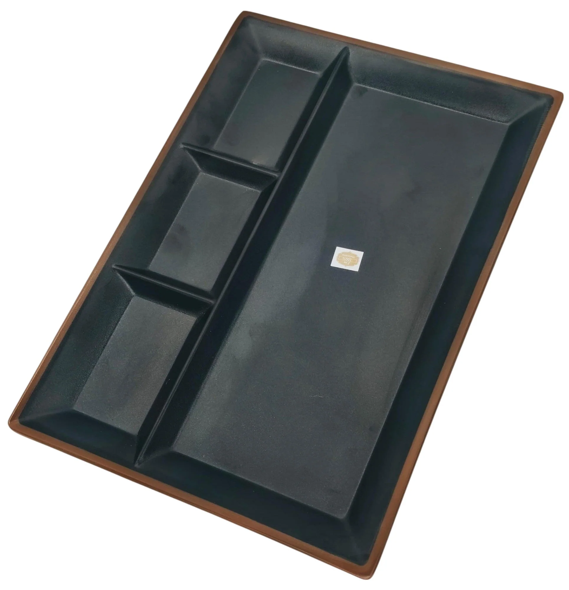 HARMONY Melamine Rectangular 4-Section Serving Plate 38cm*26cm*2cm, Brown/Black