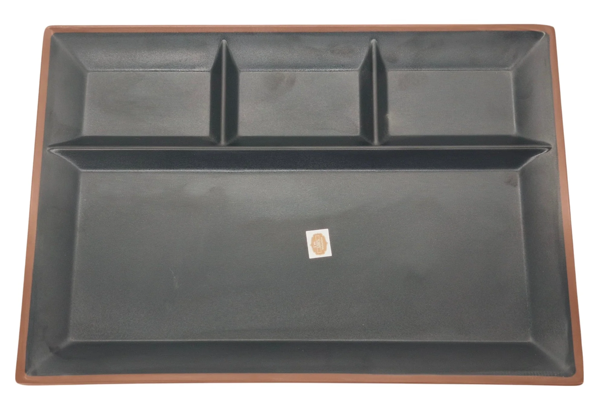 HARMONY Melamine Rectangular 4-Section Serving Plate 38cm*26cm*2cm, Brown/Black - Image 2