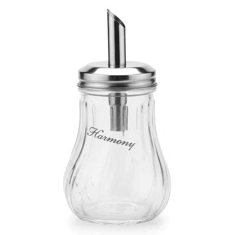 Harmony Premium Glass Sugar Doser with Rust-Resistant Silver Metal Lid for Kitchen & Tabletop – 250ml