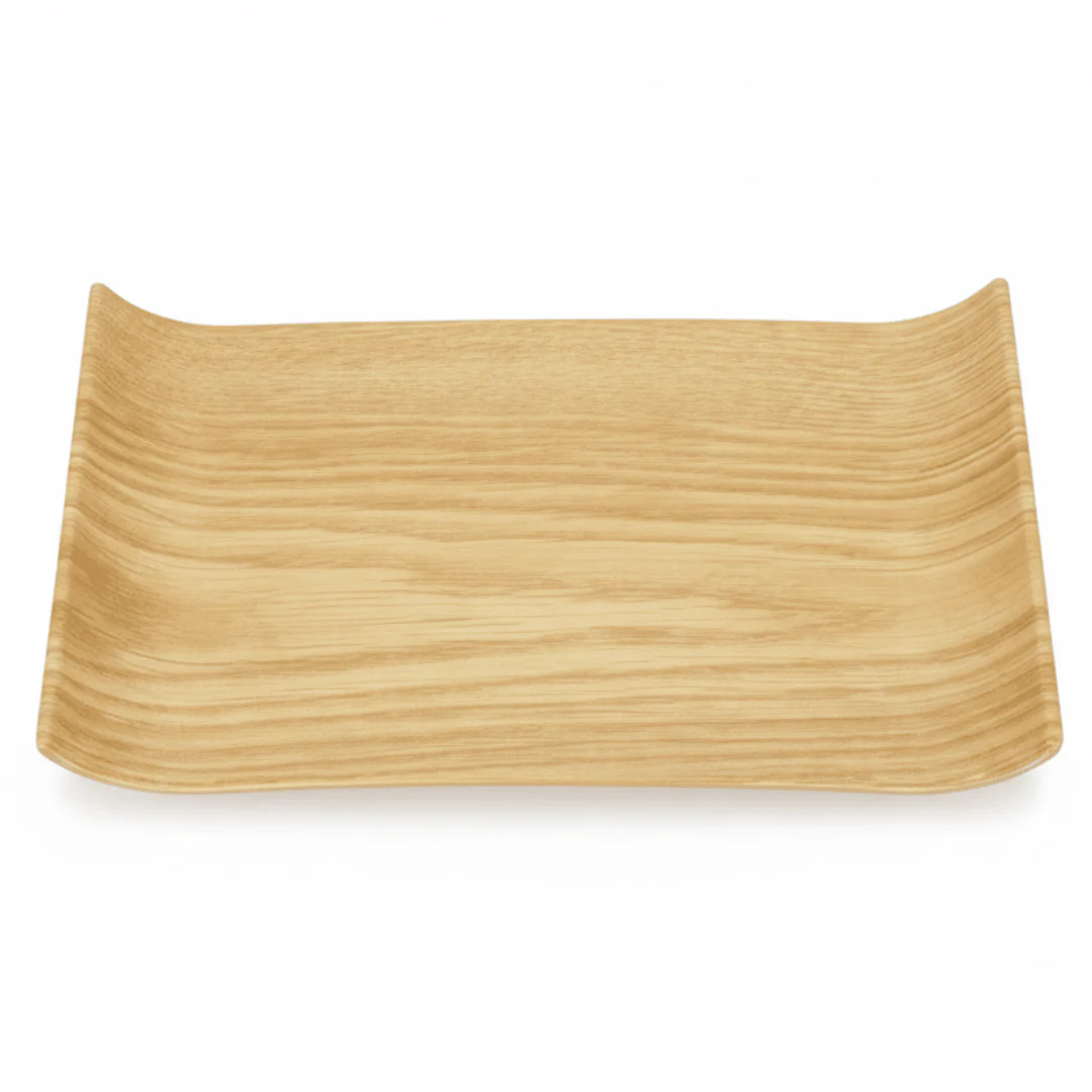 Harmony Premium Wood Grain Rectangular Melamine Serving Plate Durable Food Safe 10.5 Inch