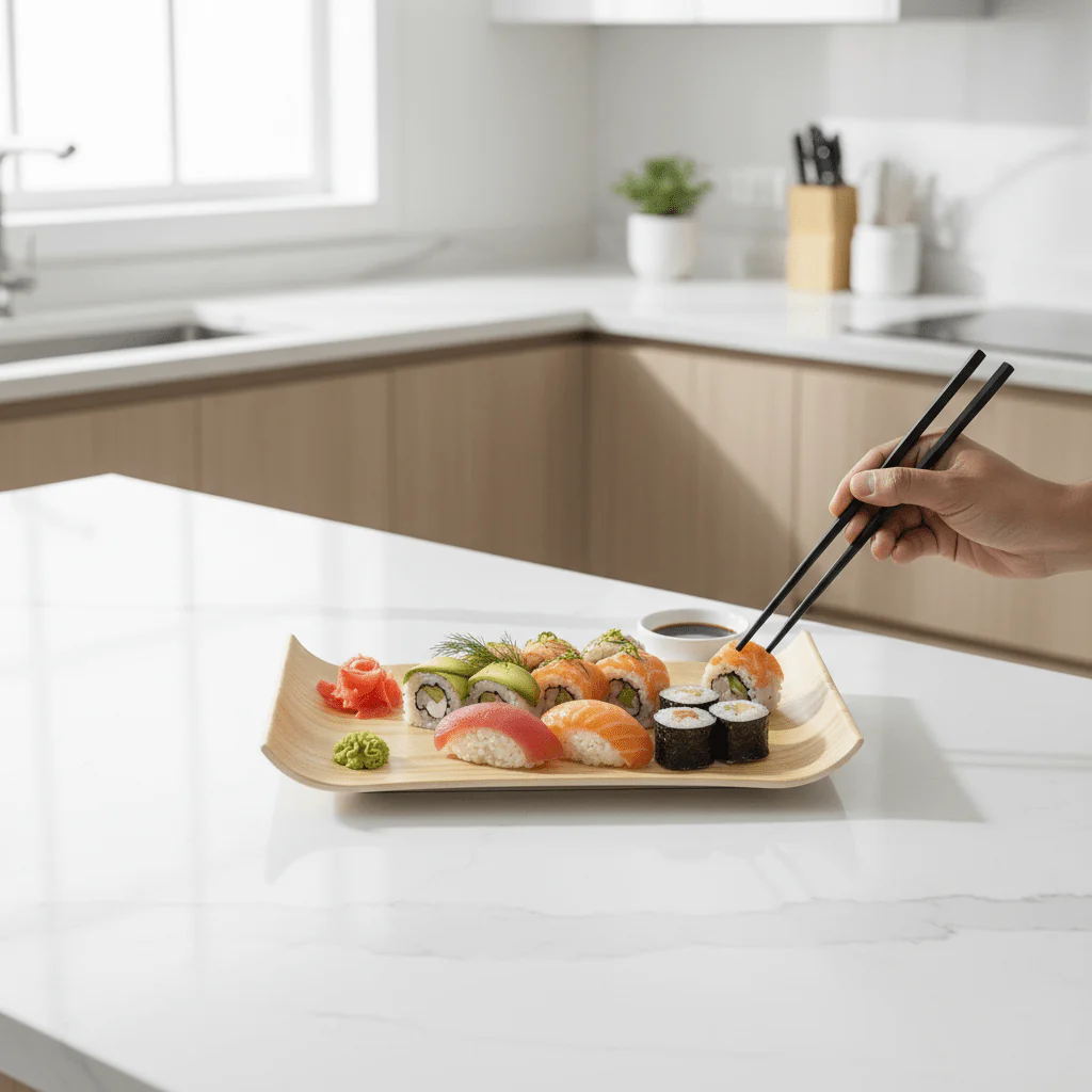 Harmony Premium Wood Grain Rectangular Melamine Serving Plate Durable Food Safe 10.5 Inch - Image 2