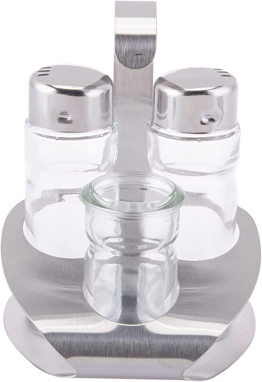 Harmony Salt, Pepper & Toothpick Holder Set with Metal Stand – 3-Piece, Clear - Image 4