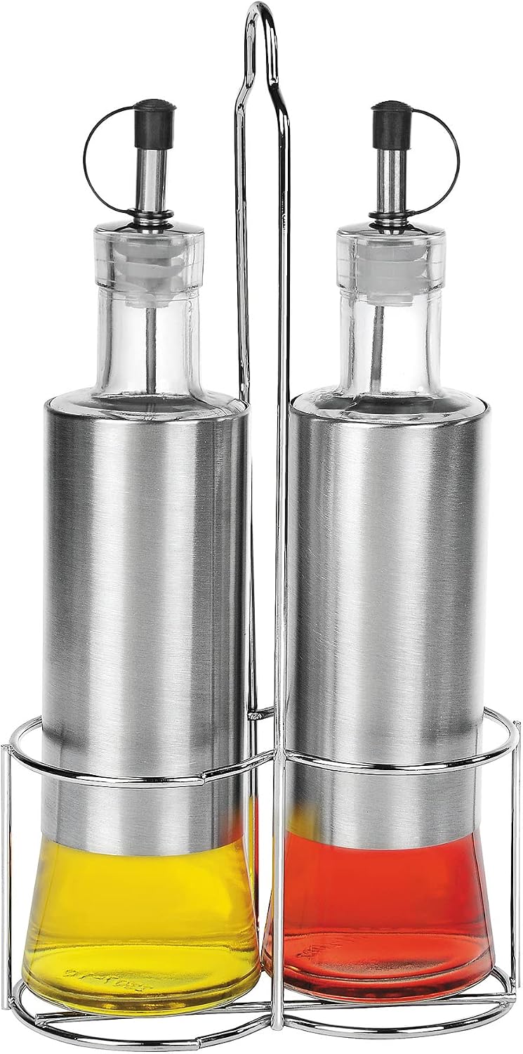 Harmony Tabletop 2-Piece Oil & Vinegar Bottle Set with Stand – Clear