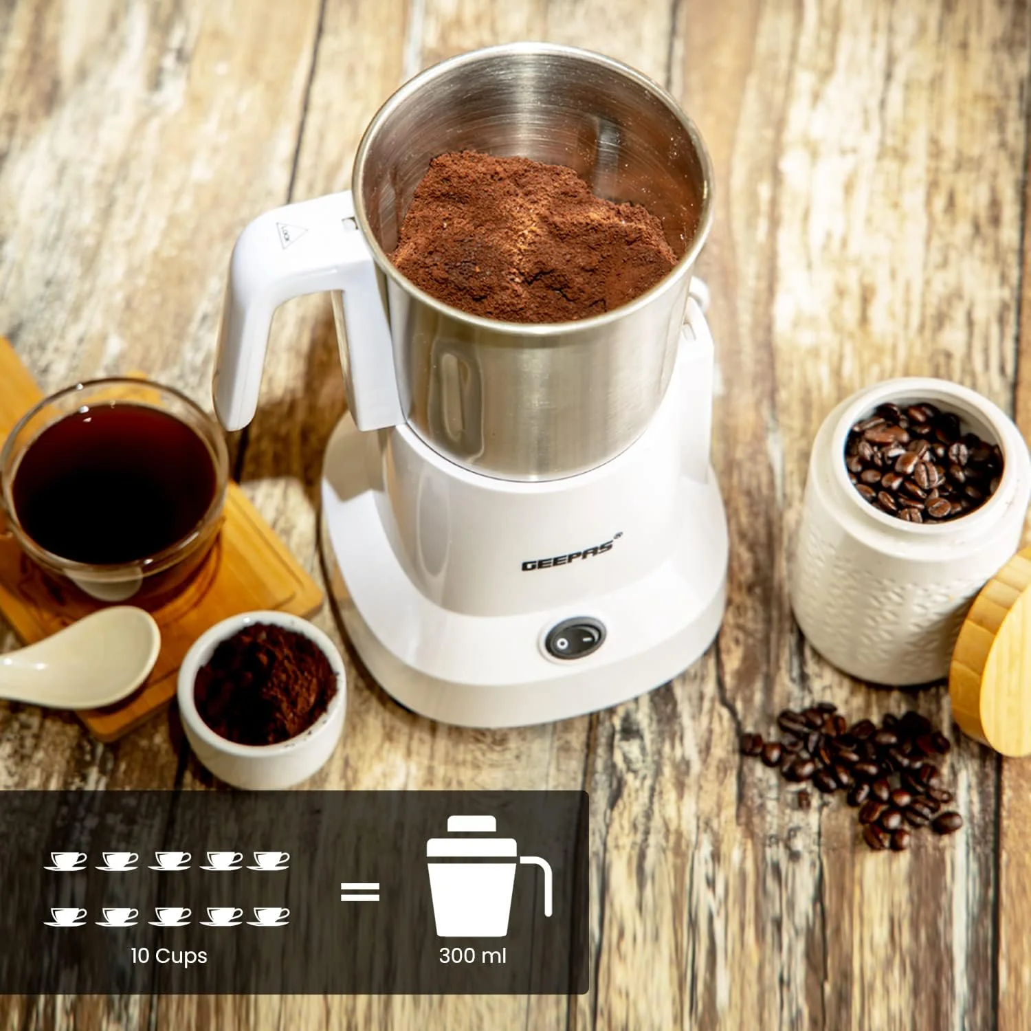Geepas Coffee Grinder GCG6105 - 450W Electric Grinder | Separate Stainless Steel Blades for Coffee Beans, Spices & Dried Nuts Grinding | Detachable Bowl |Large Capacity Mill - Image 8