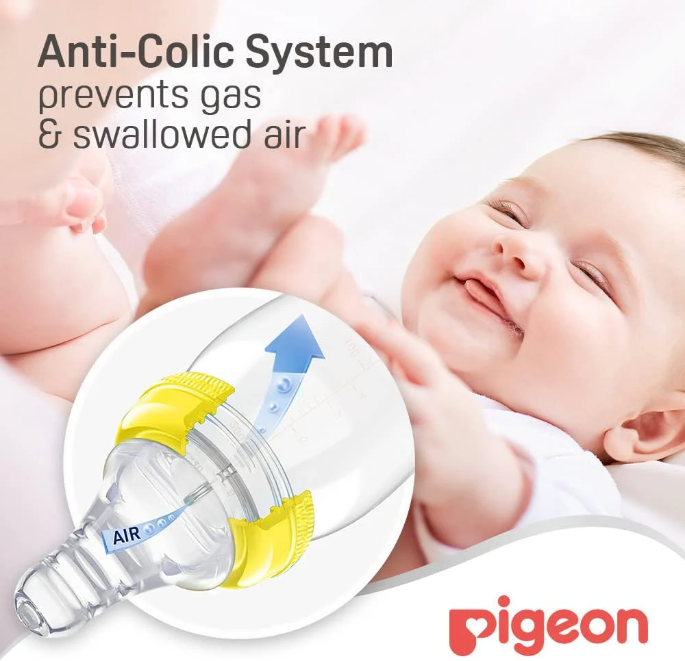 Pigeon Slim Neck Glass Feeding Bottle, White Cap With Handle, Ultra-Soft Silicone, Anti-Colic, Bpa & Bps Free, 240ml, Assorted Color - Image 5