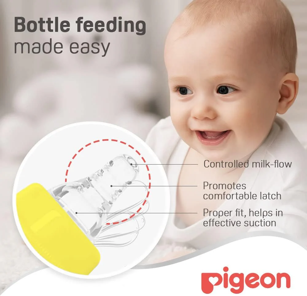 Pigeon Slim Neck Glass Feeding Bottle, White Cap With Handle, Ultra-Soft Silicone, Anti-Colic, Bpa & Bps Free, 240ml, Assorted Color - Image 6