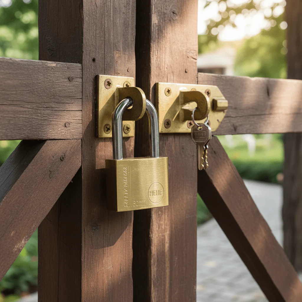 HEHE Safety Padlock 60mm — Solid Brass, Long Shackle | Gold & Silver Finish - Image 2