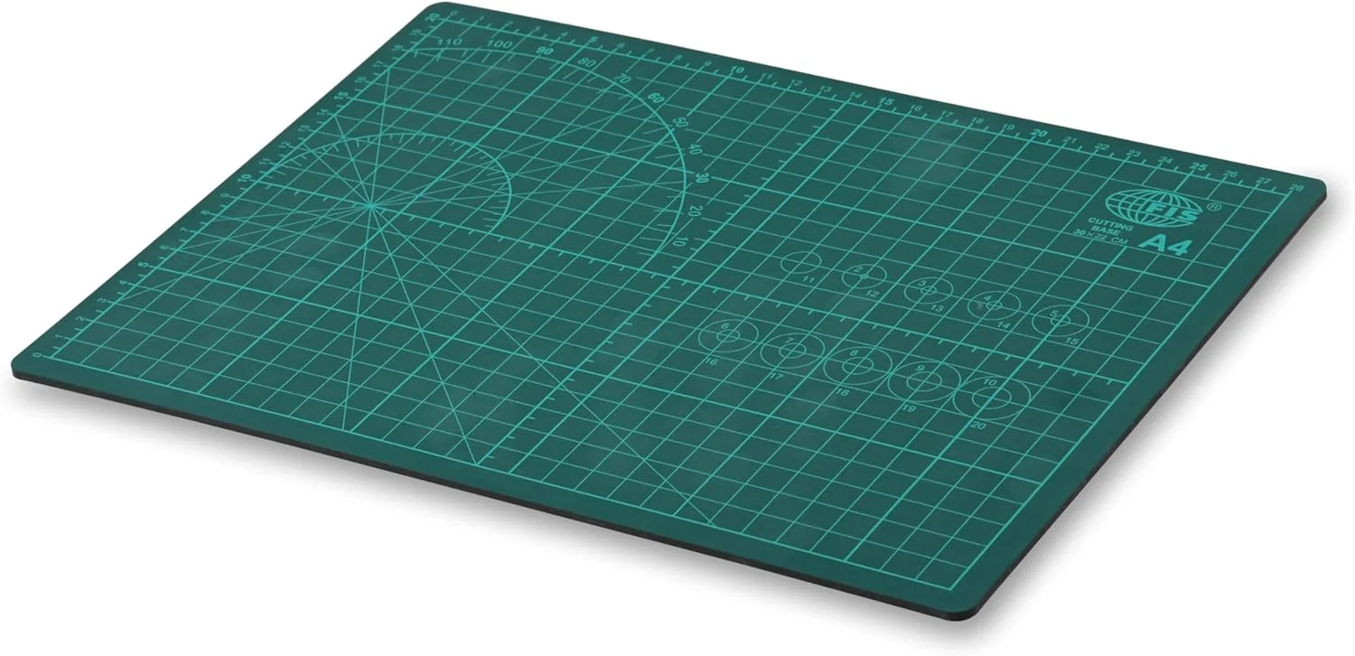 FIS Cutting Mat A4 (210x297mm)– Self-Healing Cutting Base with Grid, Angle & Ruler Lines | Green | FSCUA4N