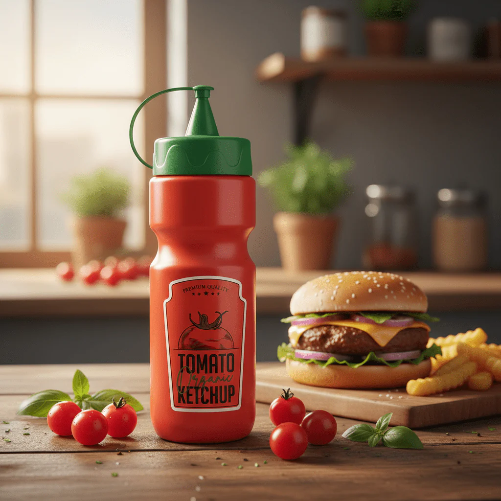 Herevi Plastic Patterned Ketchup Bottle-660ml-Red&Green - Image 2