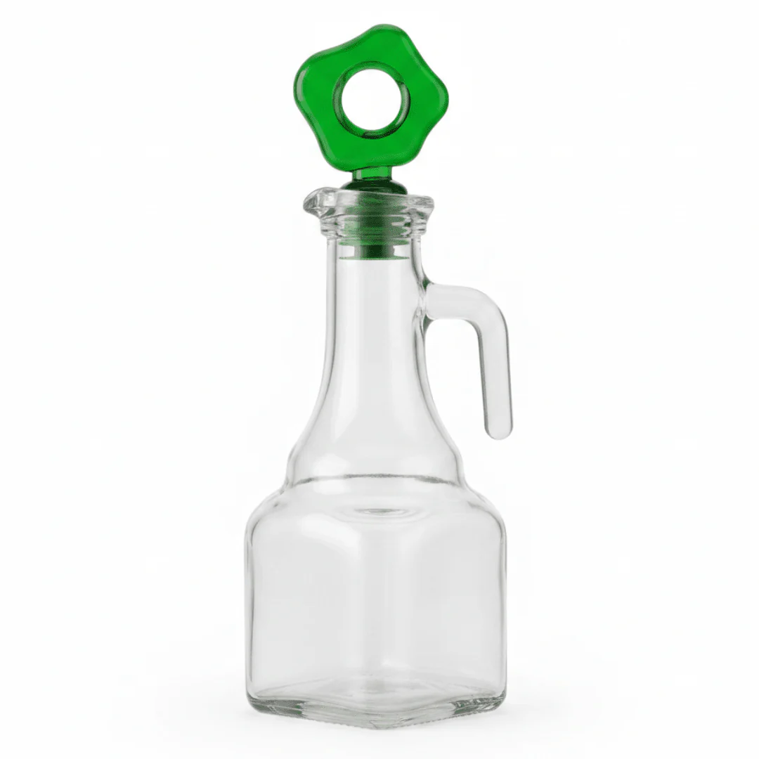 Herevin Glass Oil Bottle with Green Stopper – 275ml | Premium Kitchen Dispenser
