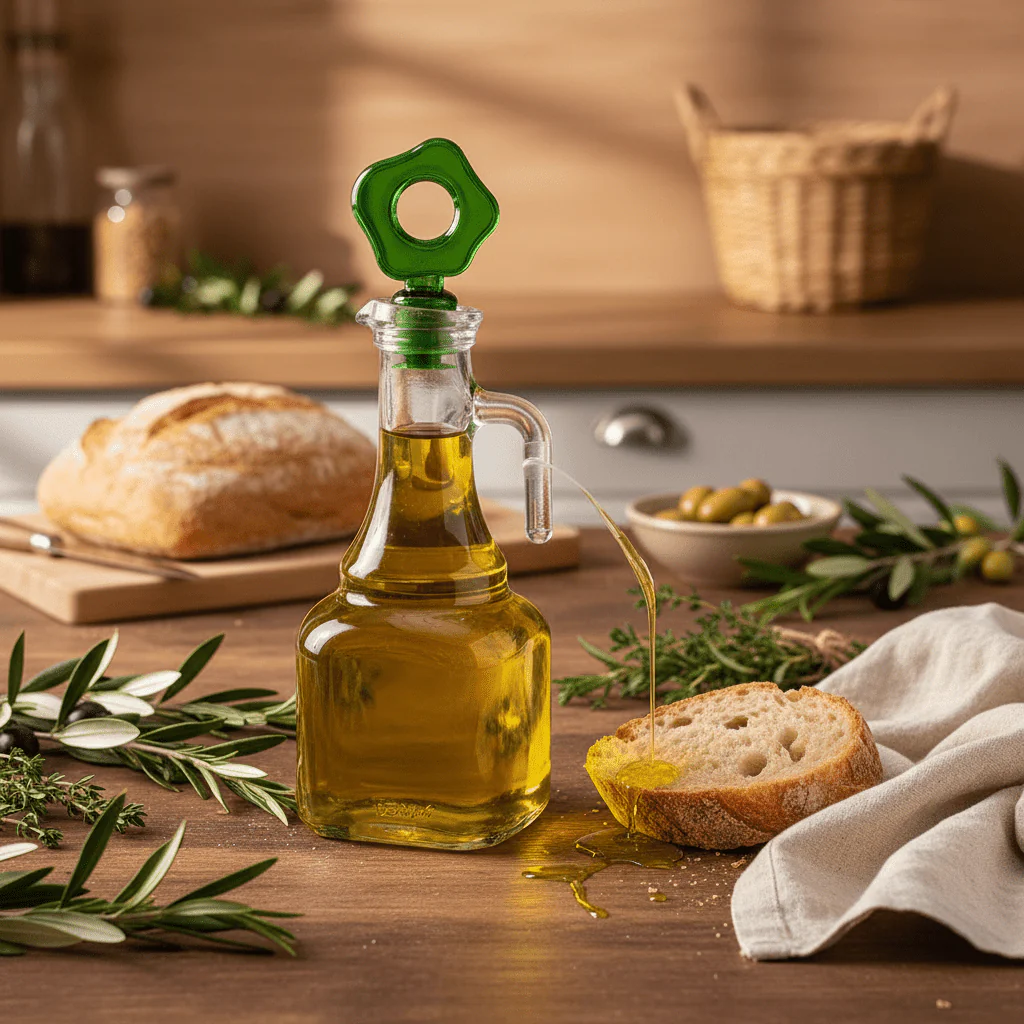 Herevin Glass Oil Bottle with Green Stopper – 275ml | Premium Kitchen Dispenser - Image 2