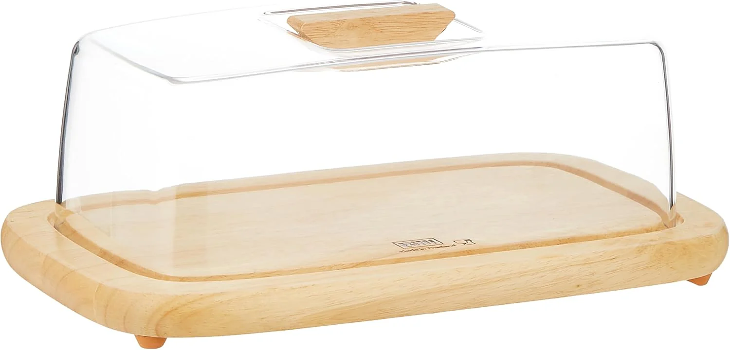 Billi Wooden Serving Tray, Cheese Dome With Acrylic Cover/ Lid, 30.5 X 17.5 X 12 Cm Wp 910, Beige