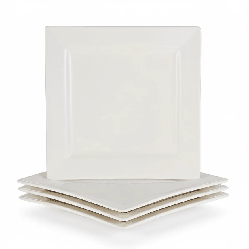 Symphony 4-Piece White Ceramic Square Plate Set (19 cm)