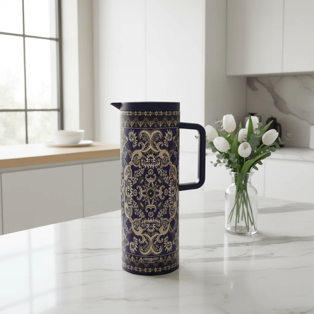 Hobby Lobby Navy Blue & Gold Vacuum Flask | Hot & Cold Beverage Server | 1 Litre - Image 3