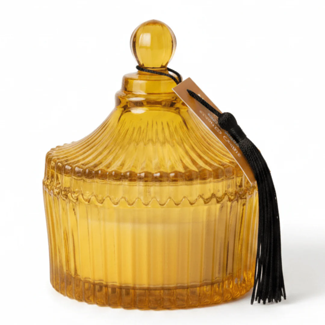 Home Fragrance Amber & Ginger Lily Luxury Aromatherapy Candle with Premium Glass Jar – 10 cm
