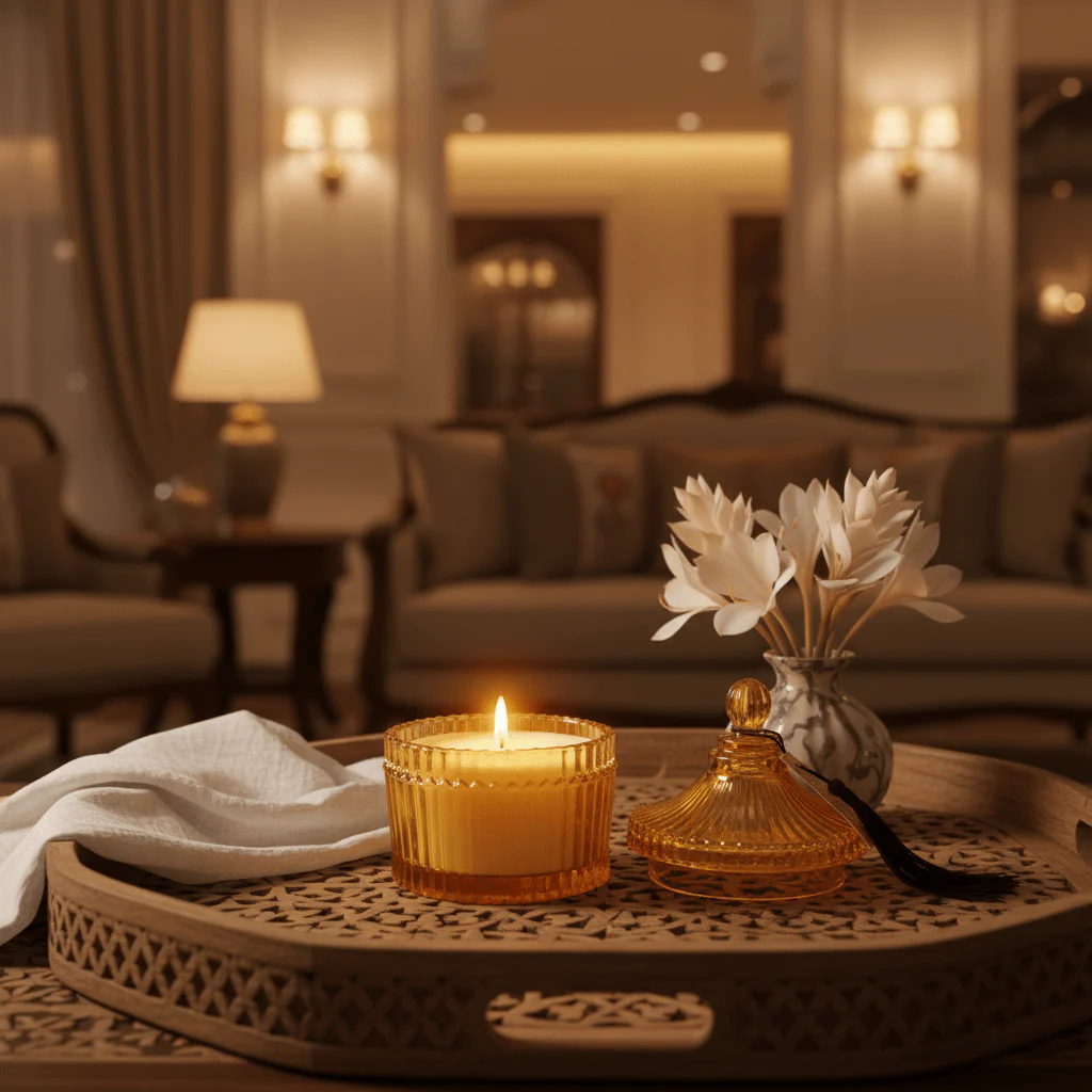 Home Fragrance Amber & Ginger Lily Luxury Aromatherapy Candle with Premium Glass Jar – 10 cm - Image 3