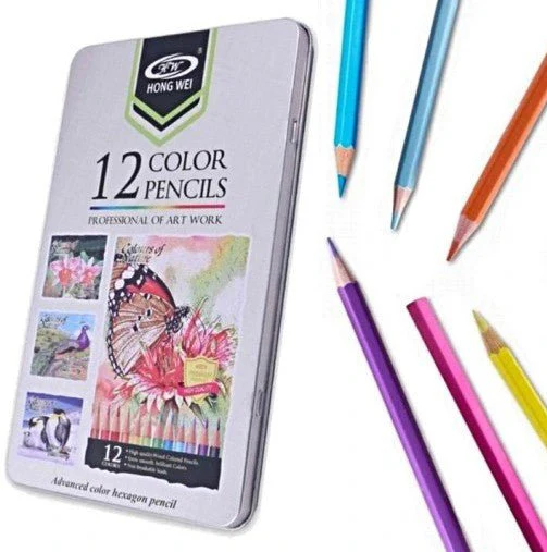 Hong Wei 12pcs Color Pencils, Advanced Color Hexagon Pencil, HW-CP-1201GA