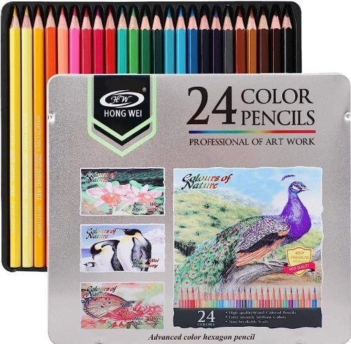 Hong Wei 24pcs Color Pencils, Advanced Color Hexagon Pencil, HW-CP-2401GA