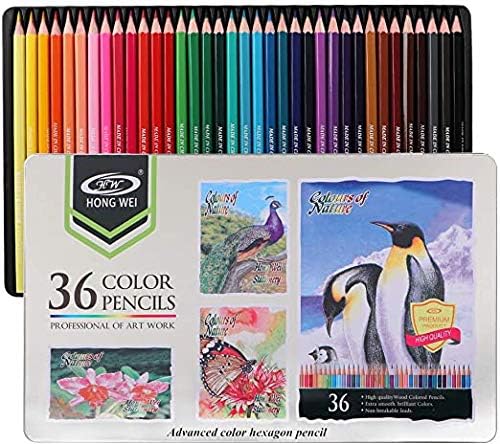 Hong Wei 36pcs Color Pencils, Advanced Color Hexagon Pencil, HW-CP-3601GA