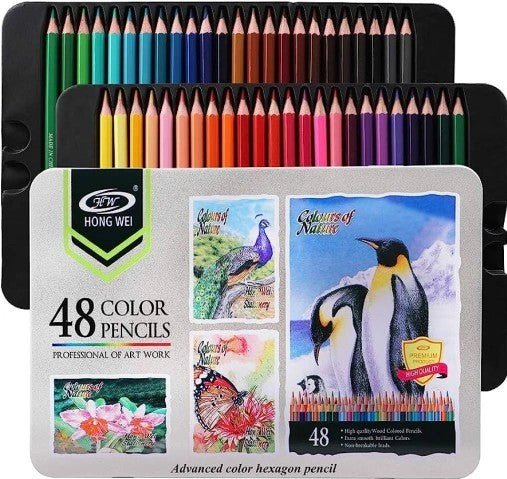 Hong Wei 48pcs Color Pencils, Advanced Color Hexagon Pencil, HW-CP-4801GA
