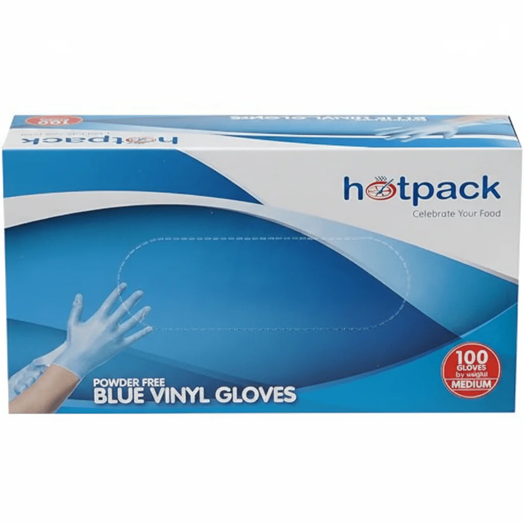 Hotpack 100pcs Powder Free Blue Vinyl Gloves Medium 94mm - Image 2