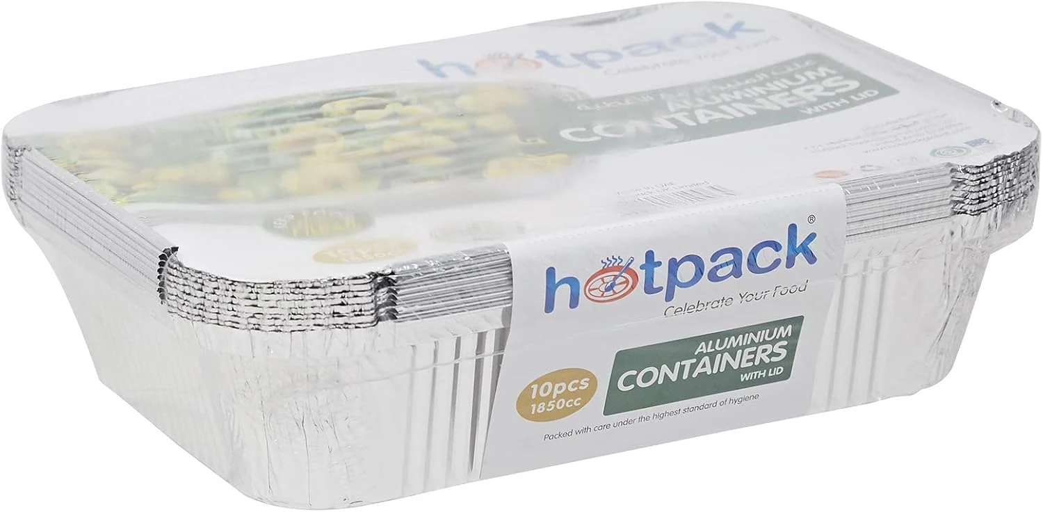 Hotpack 10pcs Rectangular Aluminium Containers with Lid 1850cc