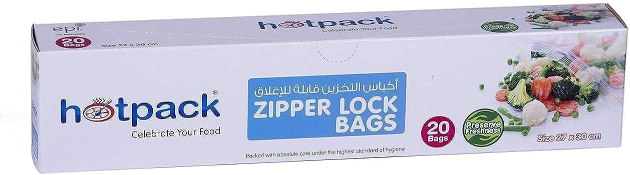 Hotpack 20pcs Zip & Lock Bags 27cm*30cm, Preserve Freshness