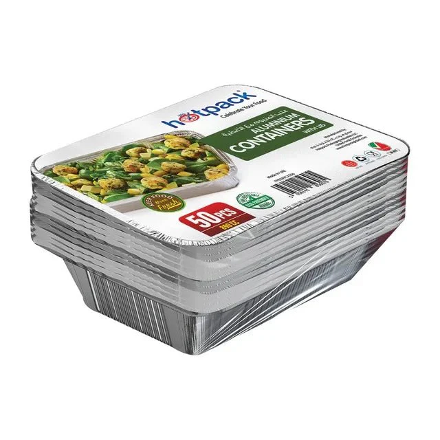 Hotpack 50pcs Rectangular Aluminium Containers with Lid 890cc