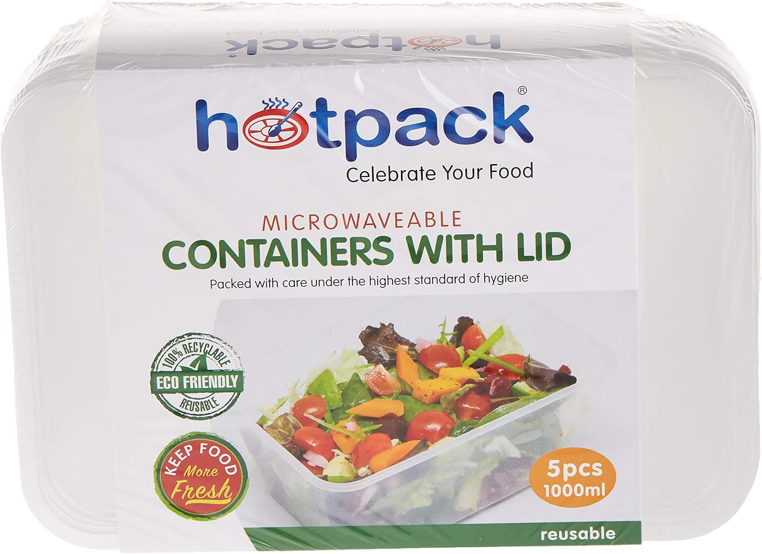 Hotpack 5pcs Rectangular Microwaveable Container with Lid 1000ml - Image 2