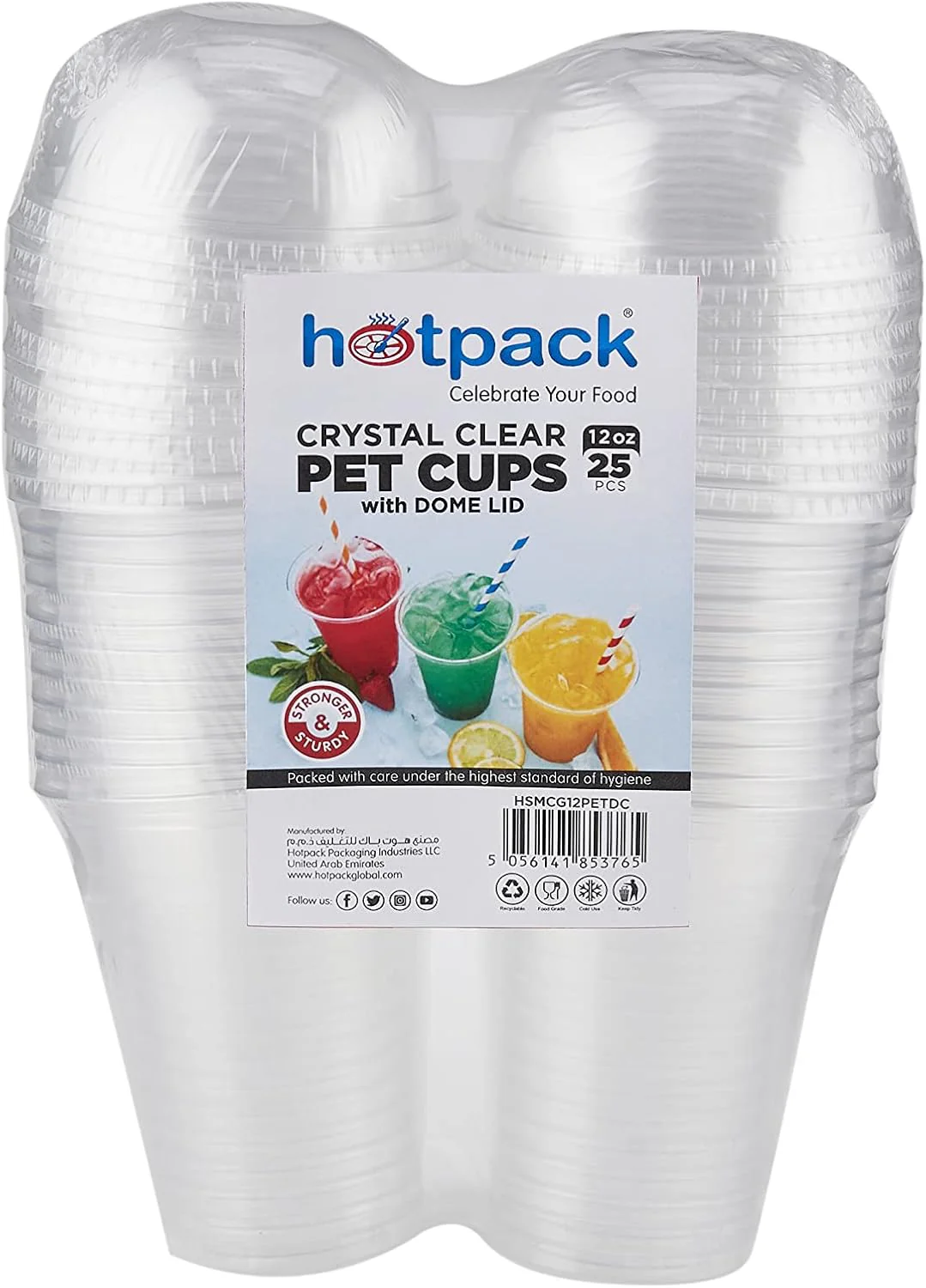 Hotpack Clear PET Cups 12oz with Dome Lids – 25 Piece Set