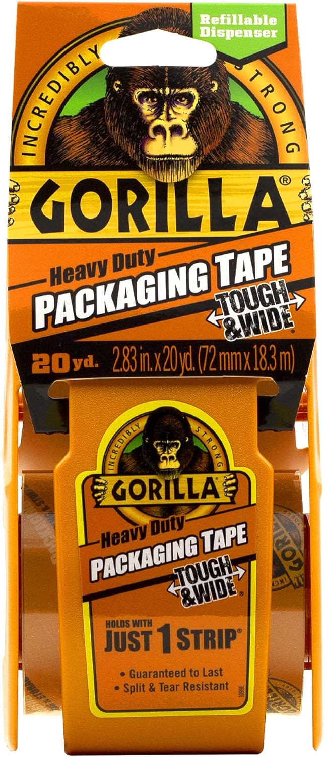 Gorilla Clear Packing Tape (2.83" x 20yd) with Dispenser – Heavy-Duty Moving Tape