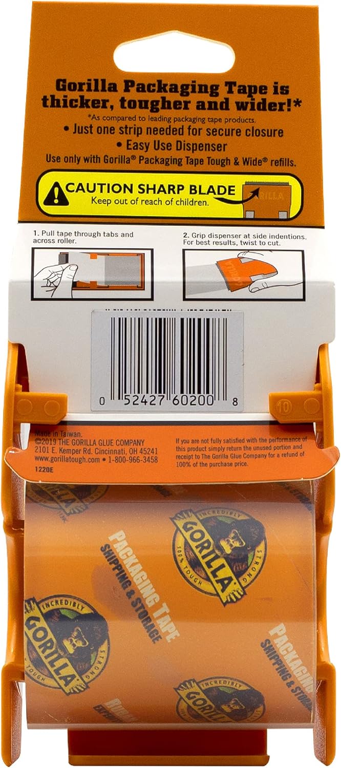 Gorilla Clear Packing Tape (2.83" x 20yd) with Dispenser – Heavy-Duty Moving Tape - Image 3