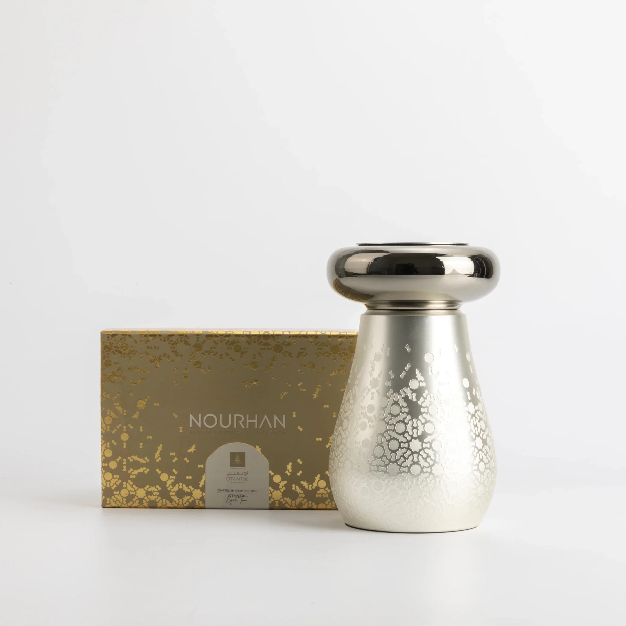 Otantik Nourhan Stainless Steel Incense Burner - Matte Silver + Shiny Silver - Image 2