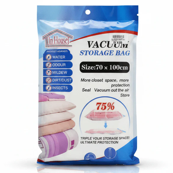 In House Vacuum Storage Bag – 70 × 100 cm | Space-Saving Compression Bag for Bedding & Clothes