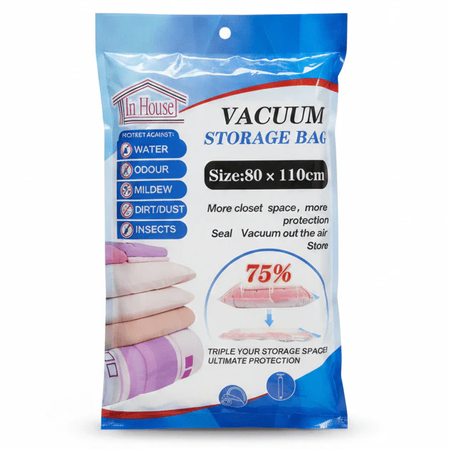 In House Vacuum Storage Bag – 80× 110 cm | Space-Saving Compression Bag for Bedding & Clothes