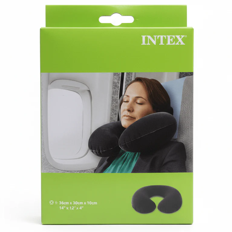 Intex Inflatable Travel Neck Pillow – Black (36×30×10 cm)