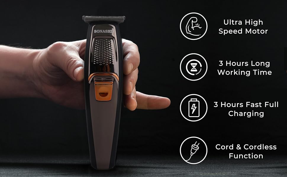 Sonashi Rechargeable Hair Clipper with 3Hrs Continuous Working, LCD Display and ON/OFF Switch Features, Stainless Steel Blades, Trimmer for Perfect Grooming, 1200mAh SHC-1044N Black - Image 7