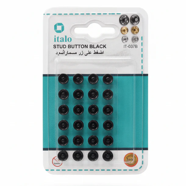 Italo Stud Button Black – Press Snap Fasteners | 24 Pcs (IT-037B)